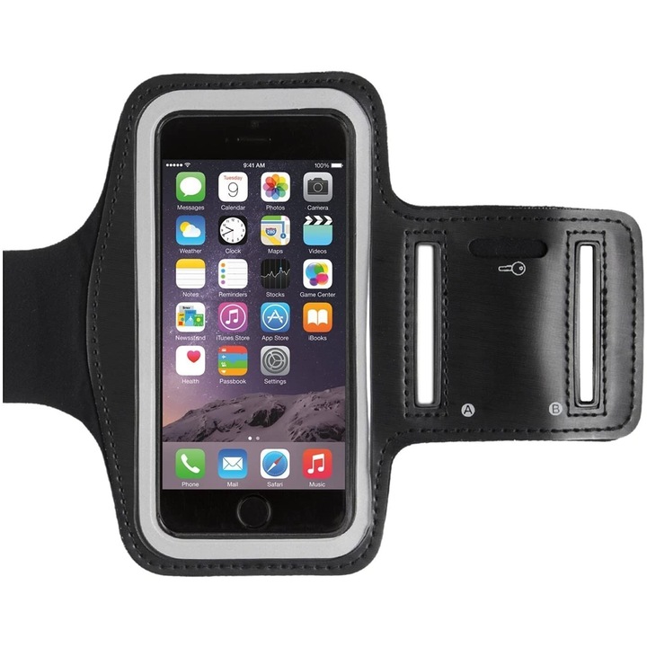 Husa telefon stil banderola pentru brat, Khomo, Fixare cu velcro, Compatibila cu iPhone 6/7/8, Negru