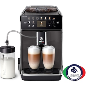 Grab Arthur pay off Espressor automat Saeco GranAroma SM6580/10, sistem de lapte Latte Duo, 14  bauturi, 15 bar, ecran TFT color, 4 profiluri utilizator, filtru AquaClean,  rasnita ceramica, functie DoubleShot, Gri - eMAG.ro