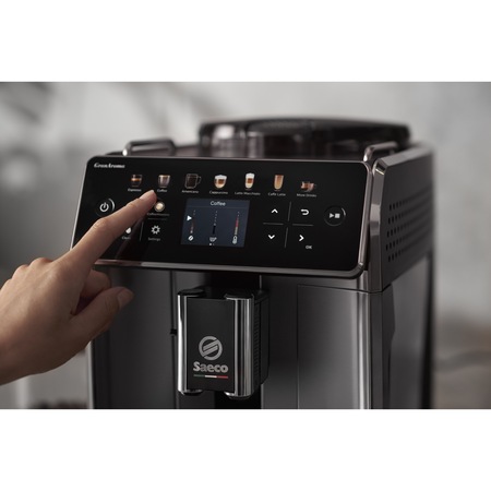 Espressor automat Saeco GranAroma SM6580/10, sistem de lapte Latte Duo, 14 bauturi, ecran TFT color, 4 profiluri utilizator, filtru AquaClean, rasnita ceramica, functie DoubleShot, Gri