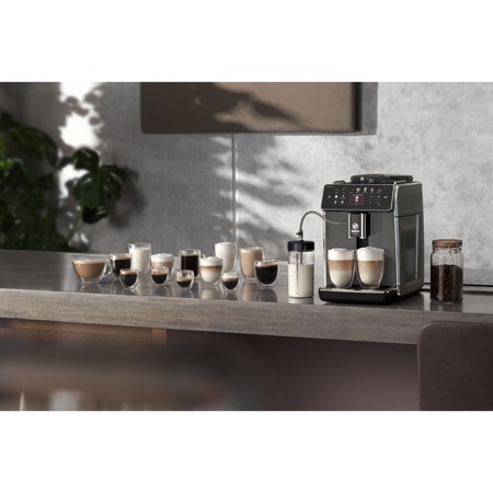 Espressor automat Saeco GranAroma SM6580/10, sistem de lapte Latte Duo, 14 bauturi, ecran TFT color, 4 profiluri utilizator, filtru AquaClean, rasnita ceramica, functie DoubleShot, Gri