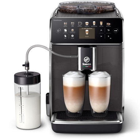 Espressor automat Saeco GranAroma SM6580/10, sistem de lapte Latte Duo, 14 bauturi, ecran TFT color, 4 profiluri utilizator, filtru AquaClean, rasnita ceramica, functie DoubleShot, Gri