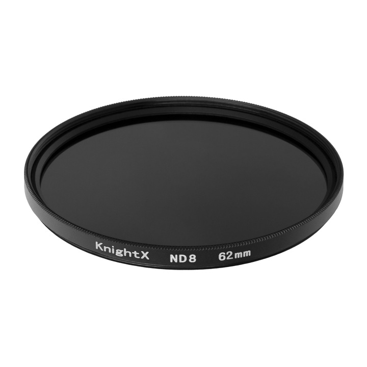 Filtru ND8 (3 f-stops) KnightX de 62mm, Densitate neutra uniforma, Slim