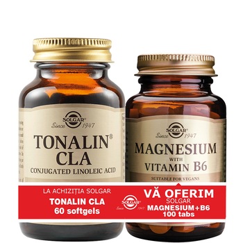 Pachet Tonalin CLA Solgar, 60 capsule + Magneziu cu Vitamina B6 Solgar, 100 capsule Pachet Tonalin CLA Solgar, 60 capsule + Magneziu cu Vitamina B6 Solgar, 100 capsule