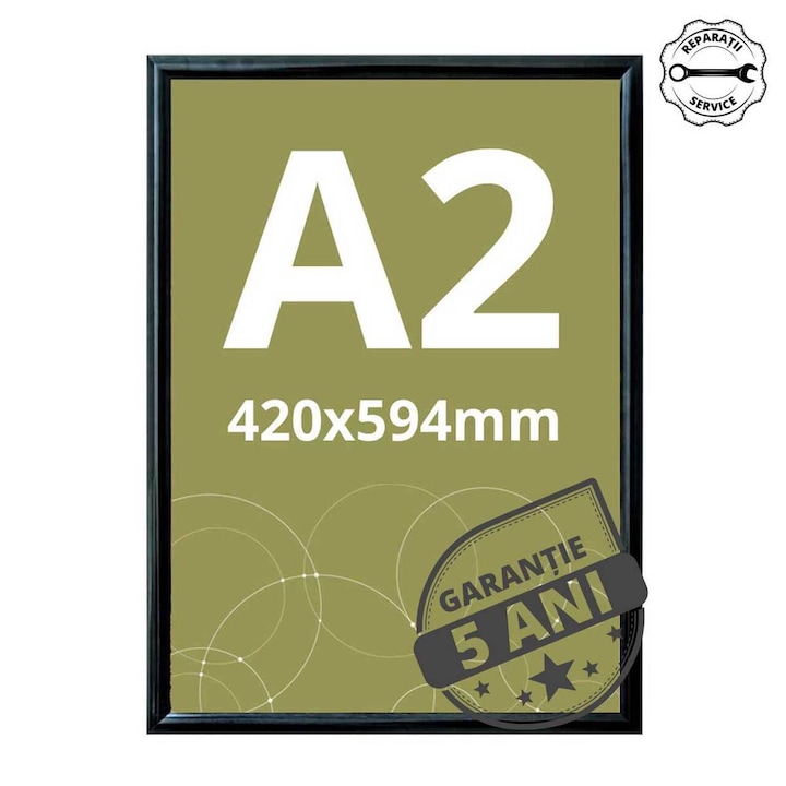 Rama click din aluminiu, anodizat negru. A2 (420 x 594 mm), JJ DISPLAYS