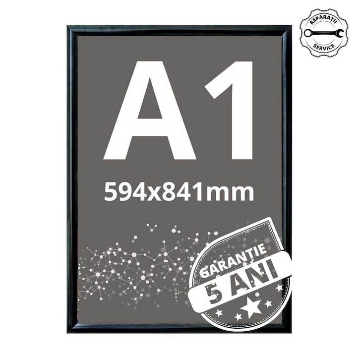 Rama click din aluminiu, anodizat negru, A1 (594 x 841mm), JJ DISPLAYS