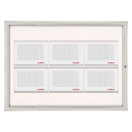 Avizier securizat cu insert NANO, JJ DISPLAYS, format 6 x A4 landscape, cu rama click din aluminiu, 700x1000 mm, rezistenta la exterior