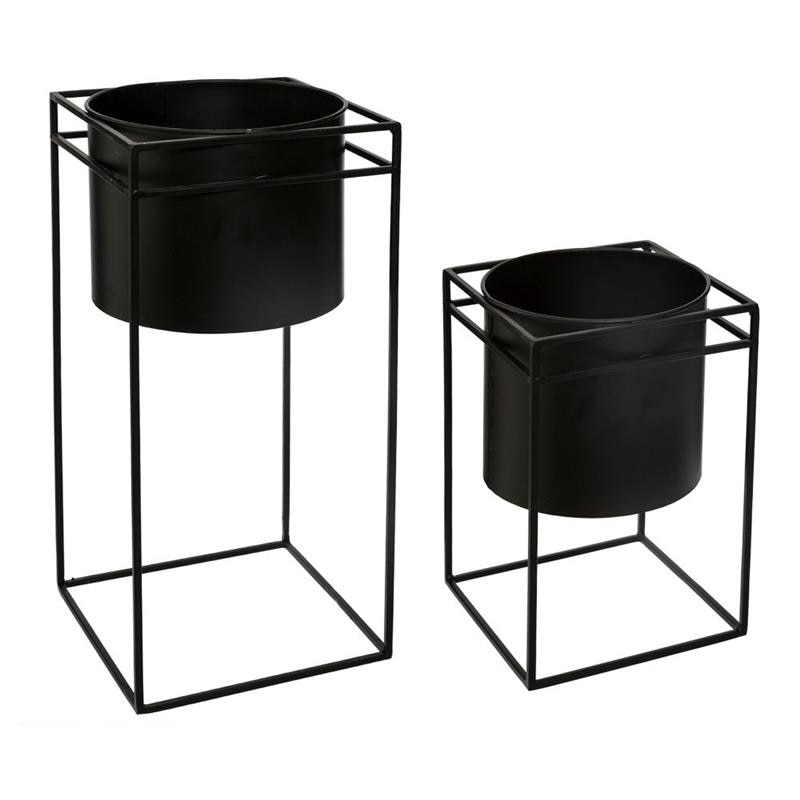 Set de 2 Suport pentru flori rotund ghiveci Loft metalic negru