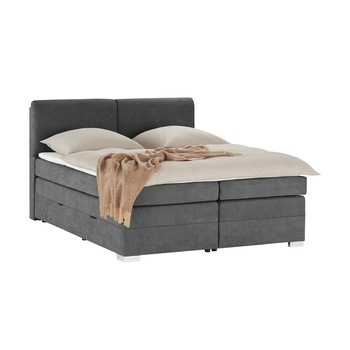 Pat Boxspring Charlotte, cu Lada de Depozitare, 160x200 cm Gri Pat Boxspring Charlotte, cu Lada de Depozitare, 160x200 cm Gri