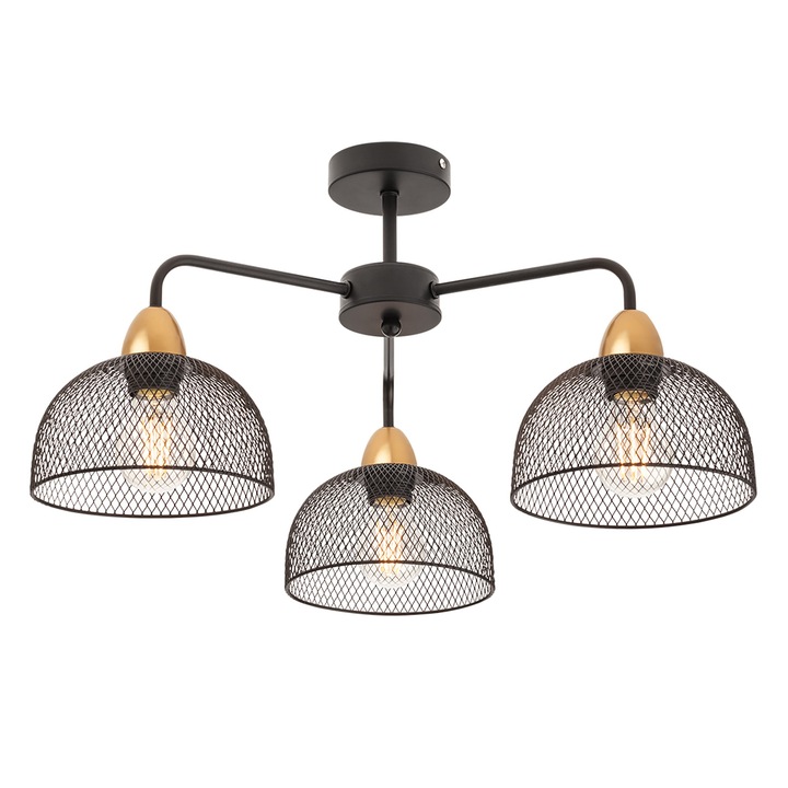 Плафон Cali, 3 x E27, матово черно с матово златисто