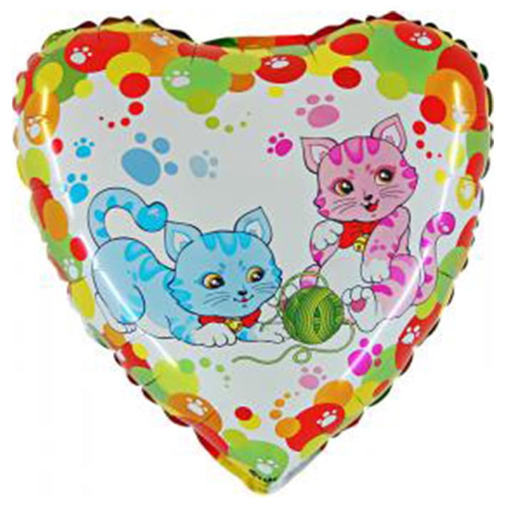 Balon folie inima pisici roz si albastre 46 cm