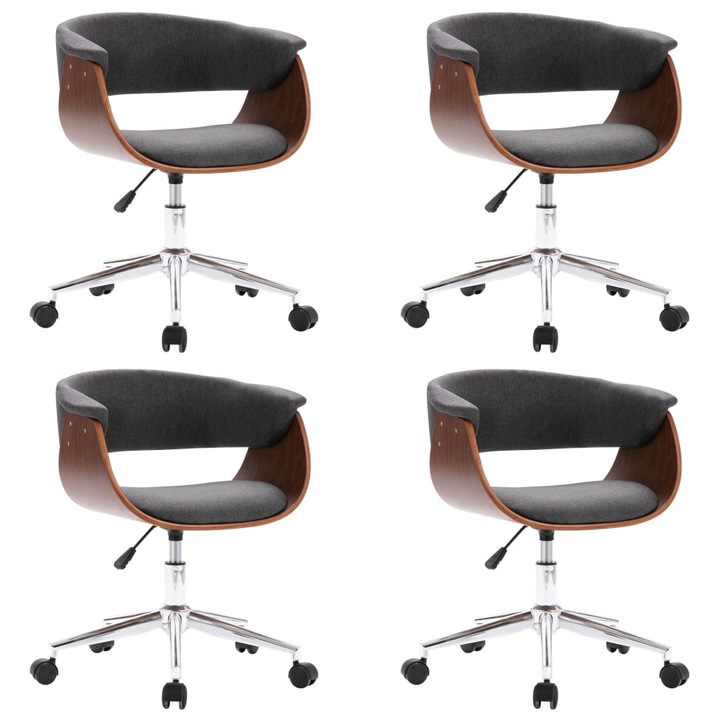Set scaune de bucatarie pivotante vidaXL, 4 buc., gri, textil, 59,5 x 58 x (66-74) cm, 8.28 kg