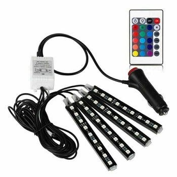 Set 4 benzi cu 12 leduri pentru interior auto cu telecomanda si muzica teleMAG Set 4 benzi cu 12 leduri pentru interior auto cu telecomanda si muzica teleMAG