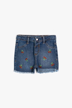 KOTON, Pantaloni scurti din denim cu detalii brodate, Albastru, 68-74 CM KOTON, Pantaloni scurti din denim cu detalii brodate, Albastru, 68-74 CM