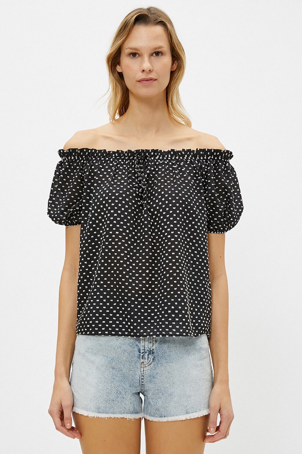 KOTON, Bluza cu decolteu pe umeri si buline, Bleumarin, XS