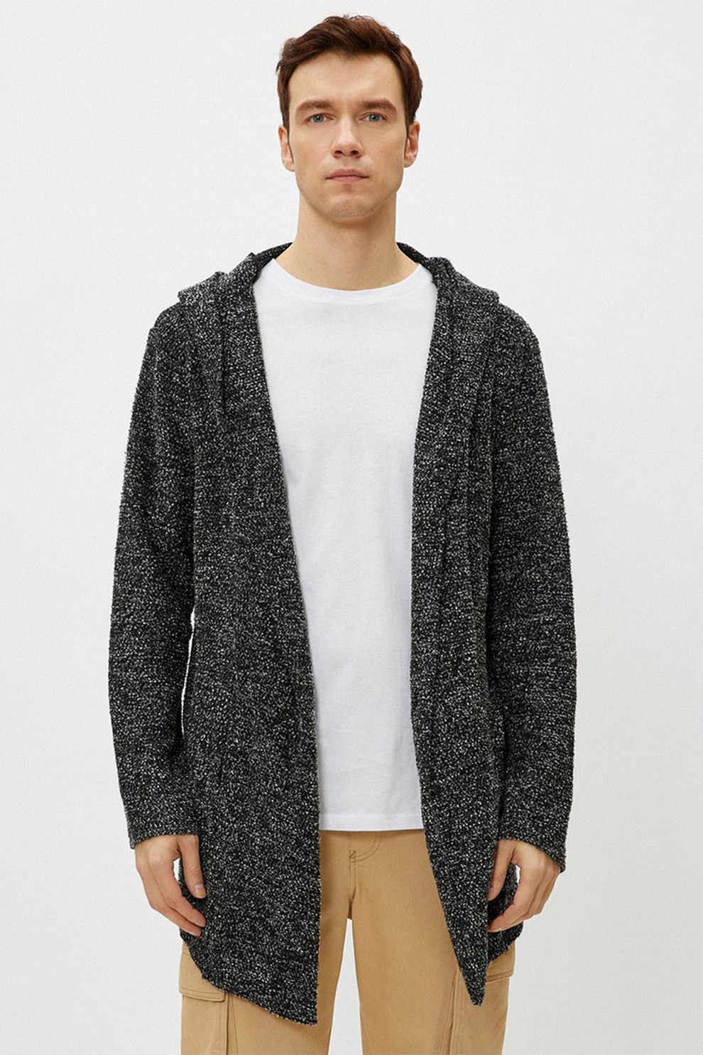 KOTON, Pulover cu gluga si aspect texturat, Gri melange, S