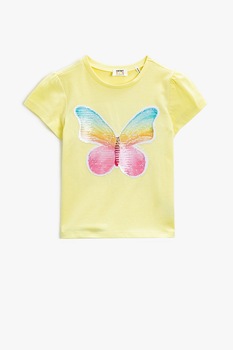 KOTON, Tricou cu paiete reversibile, Galben, 104-110 CM KOTON, Tricou cu paiete reversibile, Galben, 104-110 CM