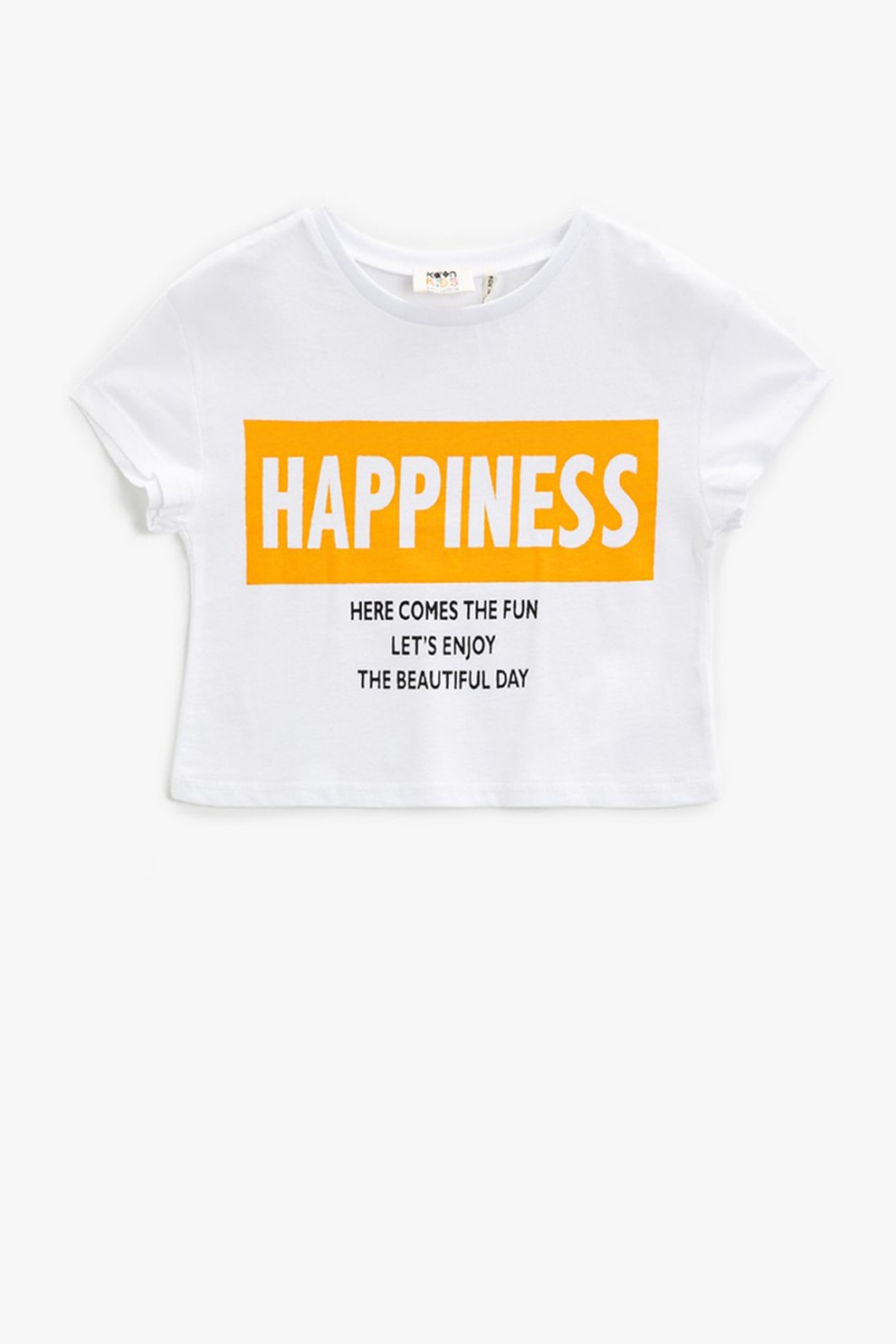 KOTON, Tricou cu decolteu la baza gatului si imprimeu text, Alb/Galben