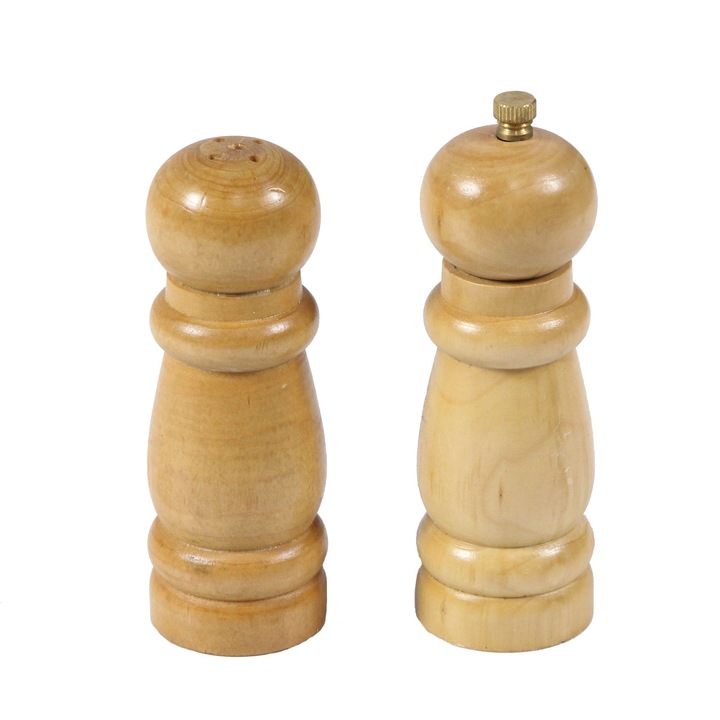 Set solnita si rasnita pentru sare si piper, lemn natur, bej