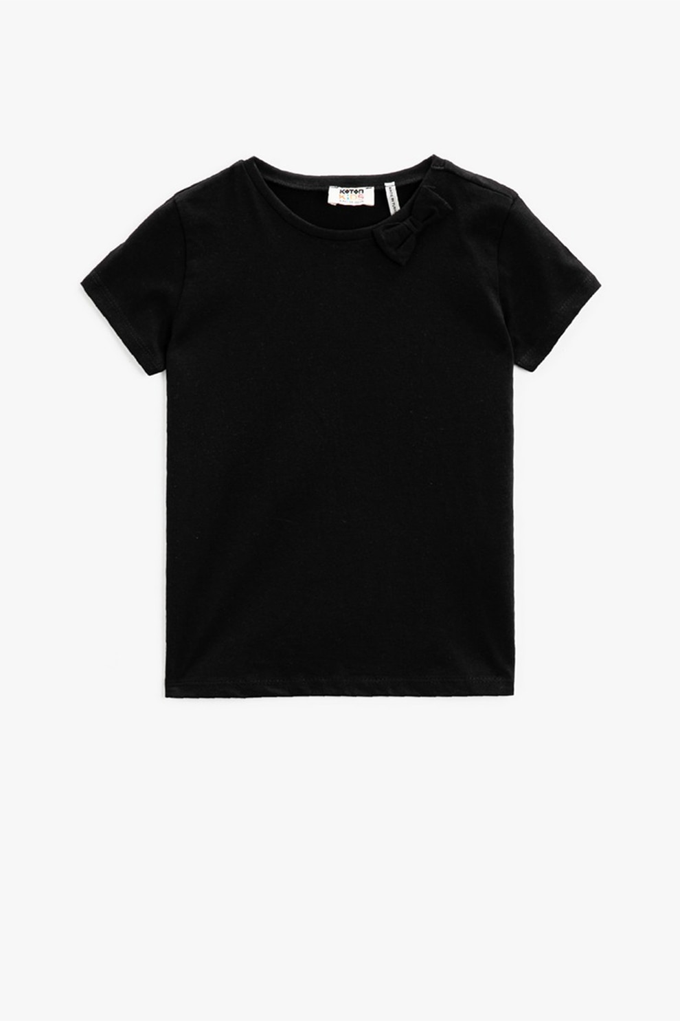 KOTON, Tricou cu decolteu la baza gatului si aplicatie cu funda, Albastru inchis