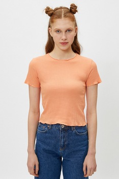 KOTON, Tricou crop cu decolteu la baza gatului si striatii, Portocaliu KOTON, Tricou crop cu decolteu la baza gatului si striatii, Portocaliu