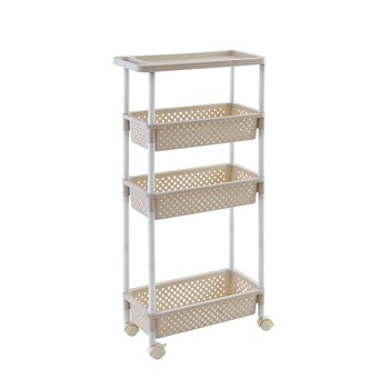 Etajera ingusta cu roti Tiffany Feridras bej si alb 48x21,5x101,2 cm Etajera ingusta cu roti Tiffany Feridras bej si alb 48x21,5x101,2 cm