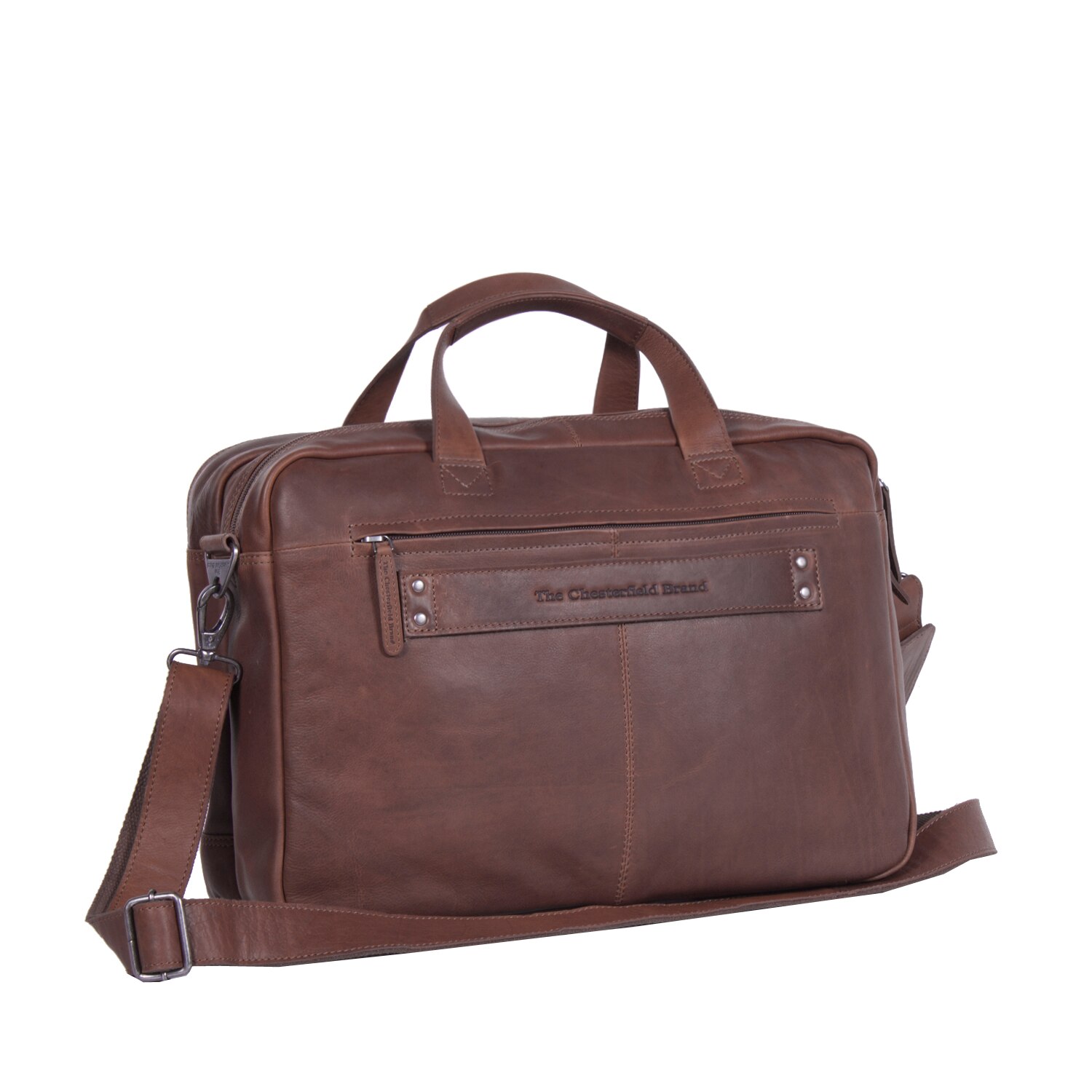 Geanta de laptop din piele naturala maro inchis, The Chesterfield Brand, Ryan 17 inch