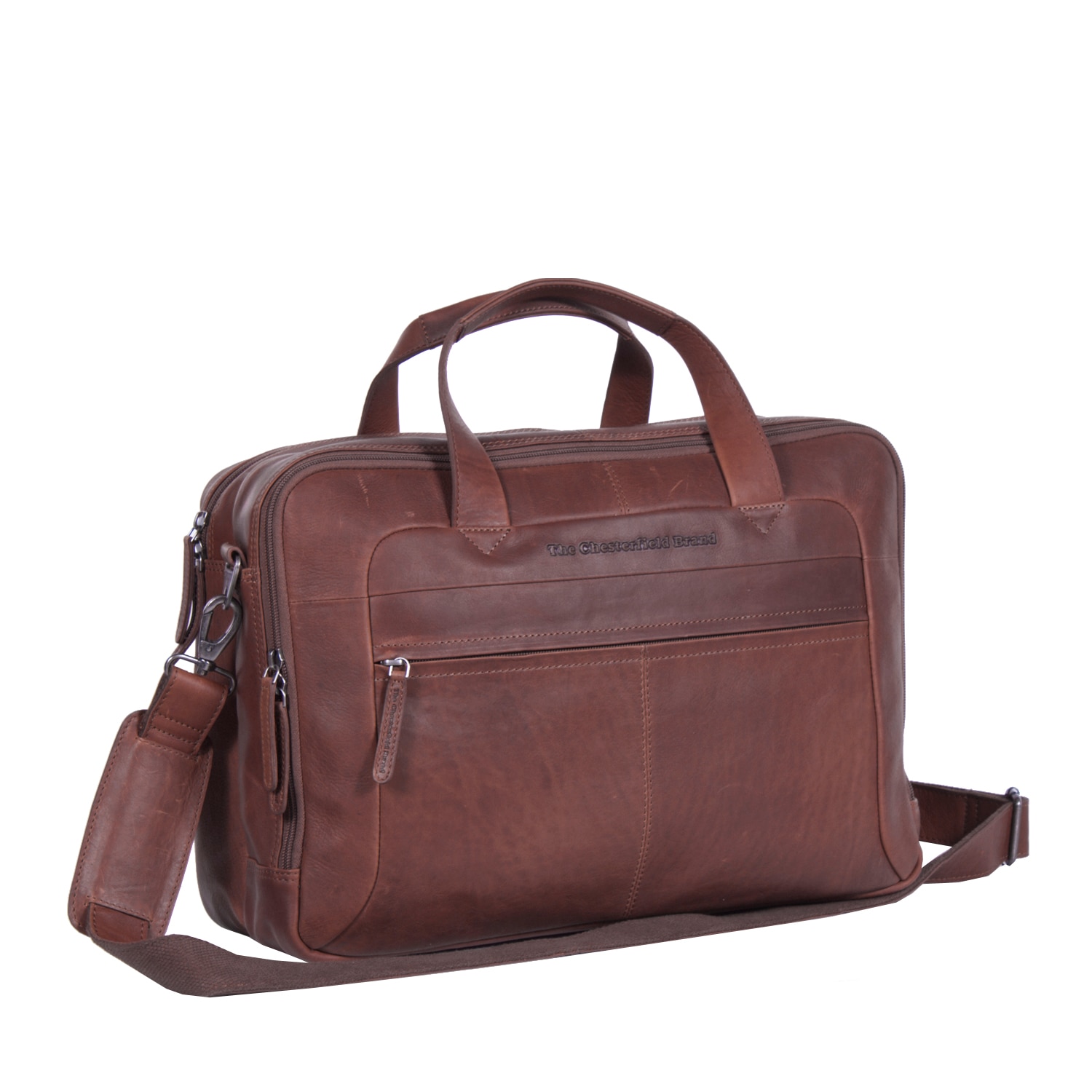 Geanta de laptop din piele naturala maro inchis, The Chesterfield Brand, Ryan 17 inch