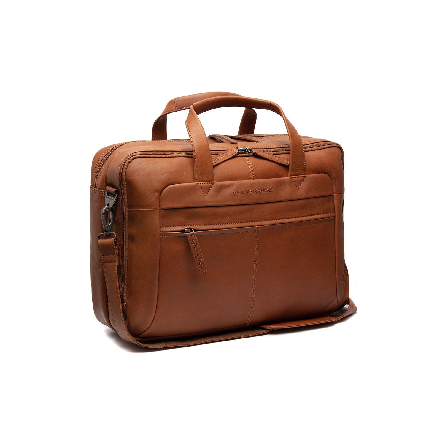 Geanta de laptop din piele naturala maro coniac, The Chesterfield Brand, Ryan 17 inch