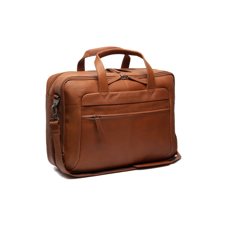 Geanta de laptop din piele naturala maro coniac, The Chesterfield Brand, Ryan 17 inch