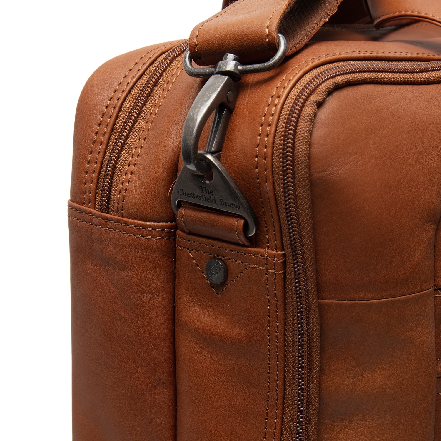 Geanta de laptop din piele naturala maro coniac, The Chesterfield Brand, Ryan 17 inch