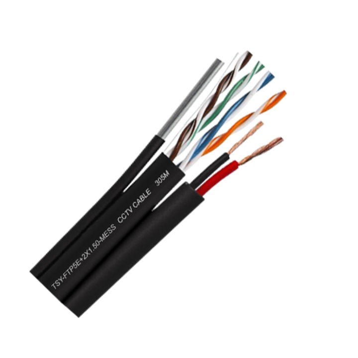 Cablu FTP autoportant cu alimentare 2x1., CAT 5E, Cupru 100%, rola 305m, Negru TSY-FTP5E+2x1.50-MESS