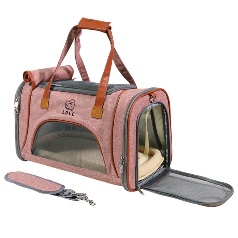 Geanta pentru animale de companie, de mana, respirabila, LDLC, 46x26x28 cm, roz deschis