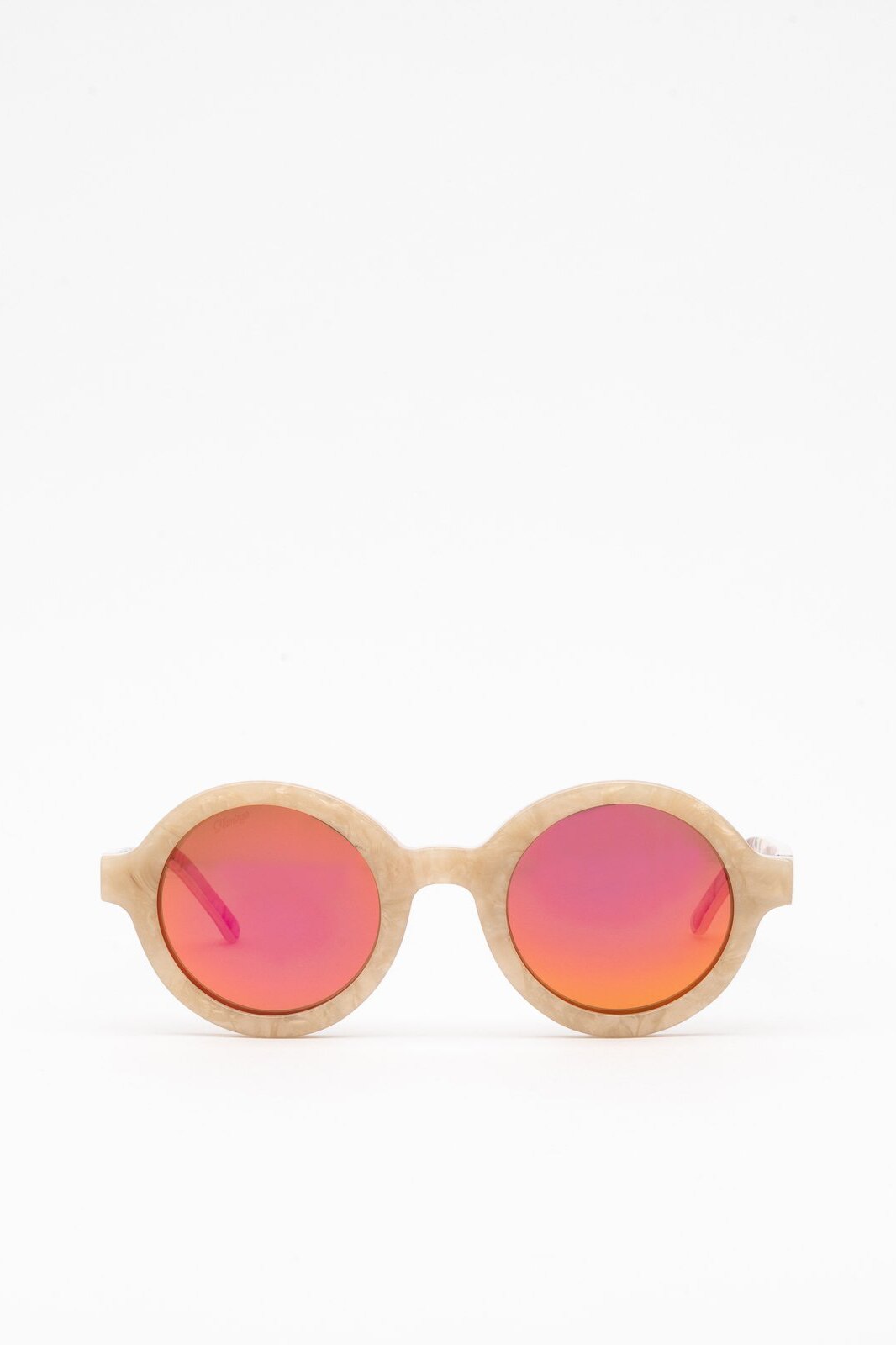 Ochelari de soare dama, Flamingo, Olka Osadzinska, Rotund, Crem, Culoare uniforma, Acetat