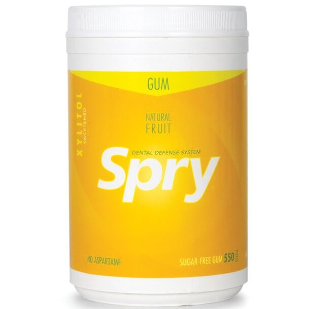 Guma de mestecat cu xylitol, Spry de la Xlear, fara zahar, 100% ingrediente naturale, aroma de fructe naturale (natural fruits), borcan 550 bucati