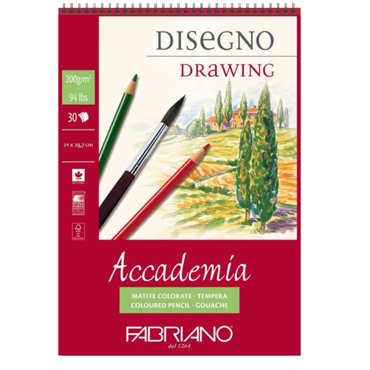 Rajzblokk Fabriano Accademia Disegno, A4, 200g, 30 lap, spirállal