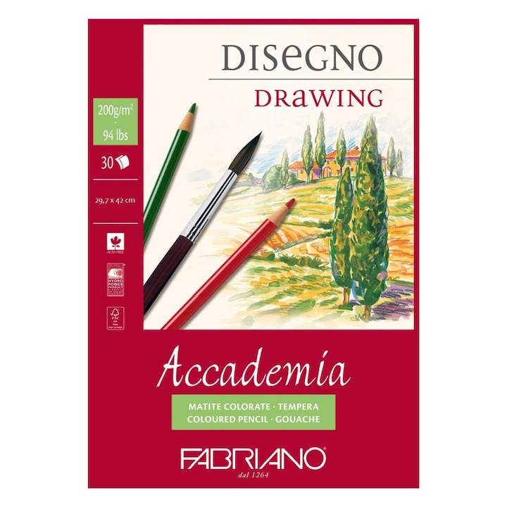 Fabriano Accademia Disegno rajztömb, A3, 200g, 30 sor, spirál