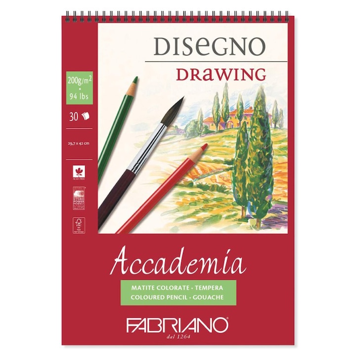 Bloc desen Fabriano Accademia Disegno, A3, 200g, 30 file, cu spirala