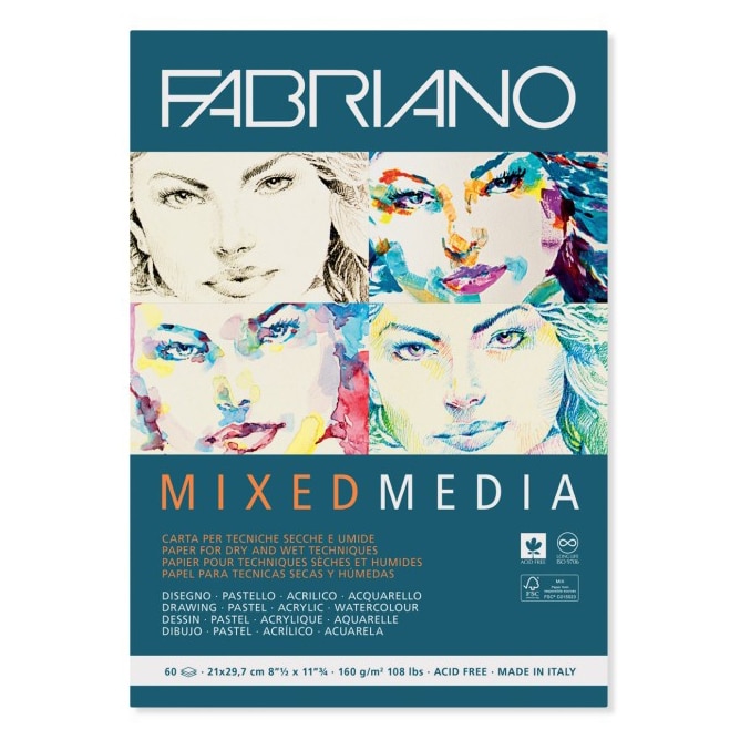 Bloc desen Fabriano Mix Media, A4, 160g, 60 file, fara spirala