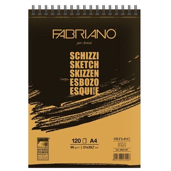 Bloc desen Fabriano Schizzie, A4, 90g, 120 file, cu spirala Bloc desen Fabriano Schizzie, A4, 90g, 120 file, cu spirala