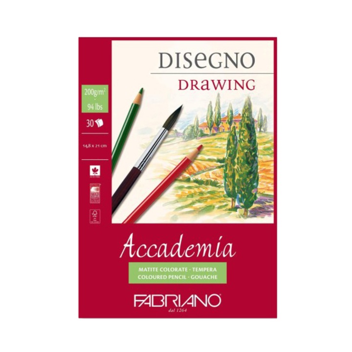 Fabriano Accademia Disegno Rajzblokk, A5, 200 g, 30 lap, spirál