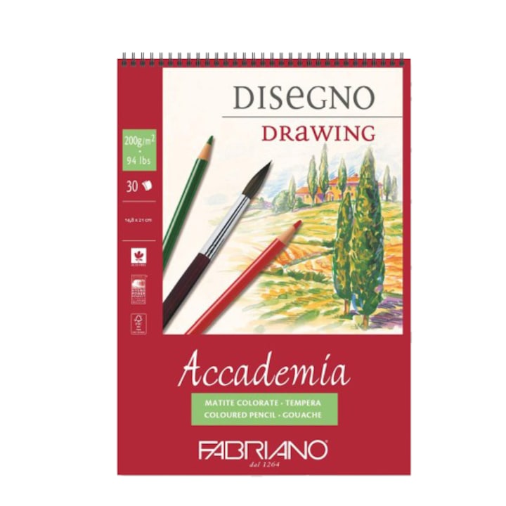 Fabriano Accademia Disegno rajztömb, A5, 200gr, 30 lap, spirállal