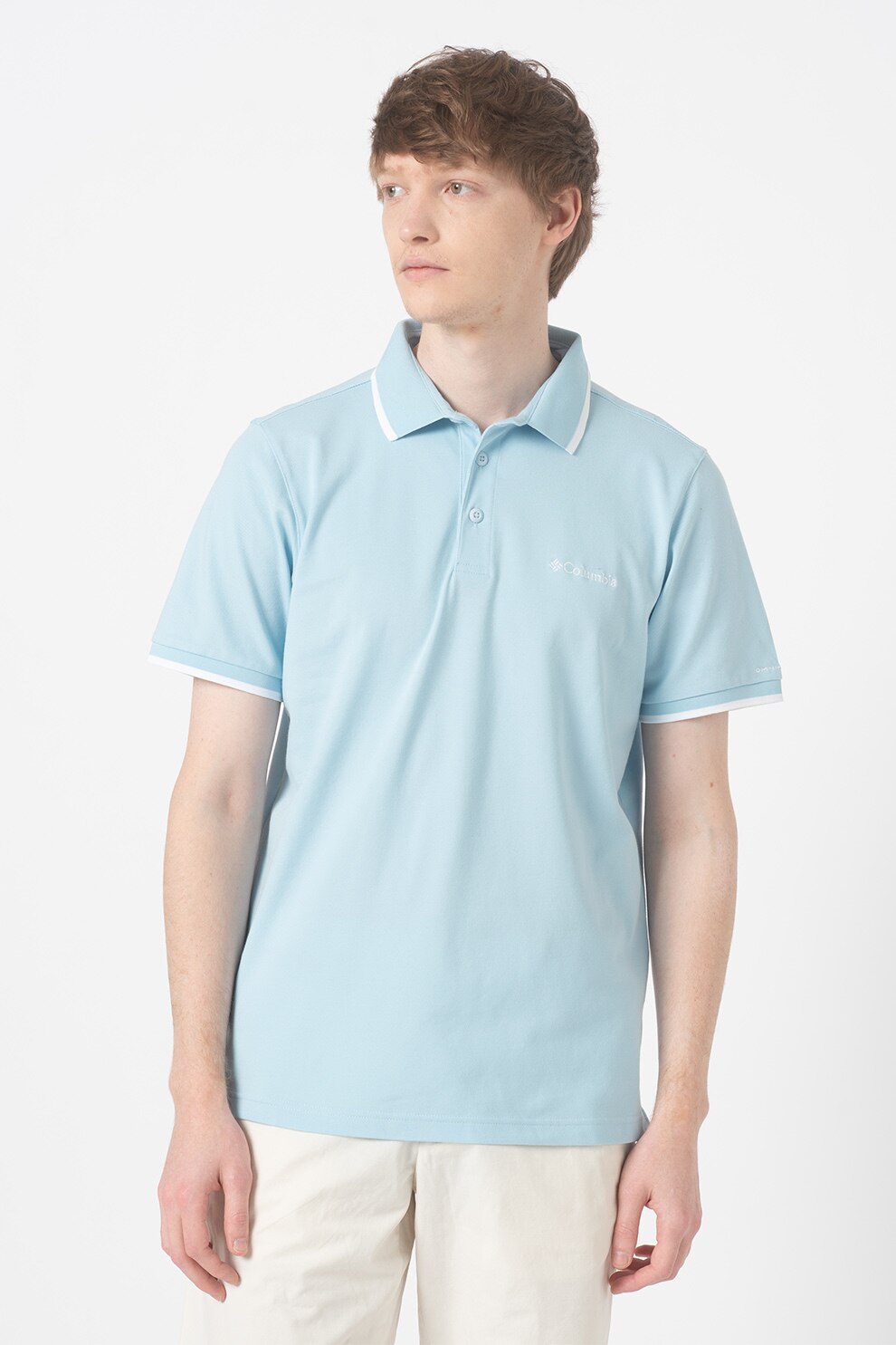 Columbia, Tricou polo din amestec de bumbac, cu aspect pique Cove Dome Butte™, Albastru aqua/Alb