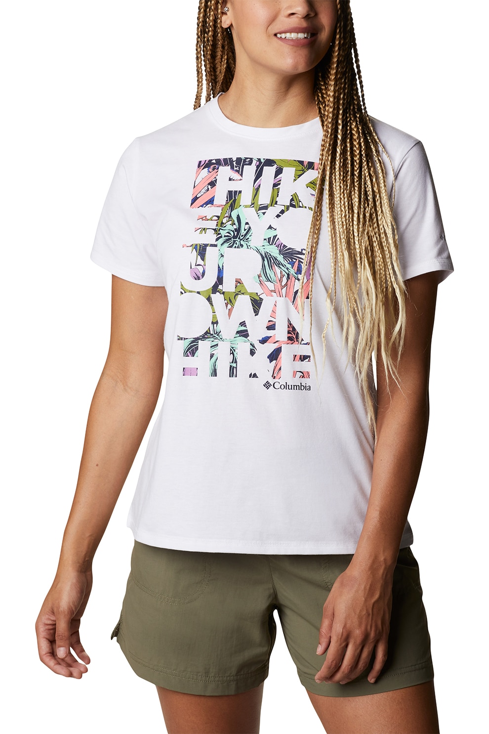 Columbia, Tricou cu imprimeu text Sun Trek™, Alb/verde