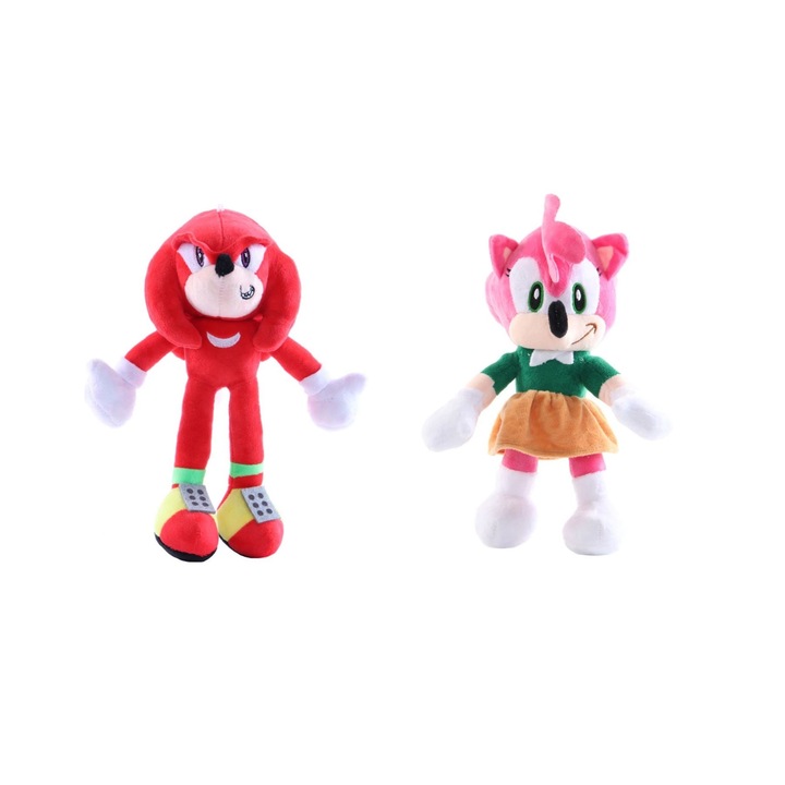 Комплект от 2 плюшени играчки талисман, KNUCKLES and AMY, героите от анимационните филми Соник, приблизително 28-30 см, пее, когато детето натисне главата на играчките, многоцветни