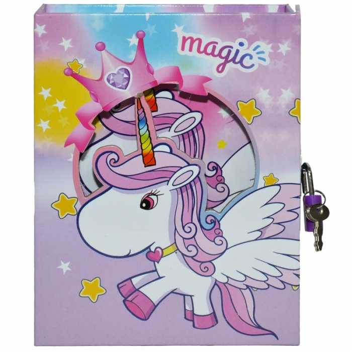 Jurnal cu lacat si cheita pentru fetite, model unicorn, Mov