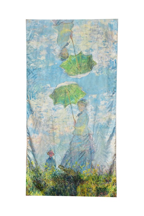 Esarfa tip sal doua fete pictata, matase, FU bleu