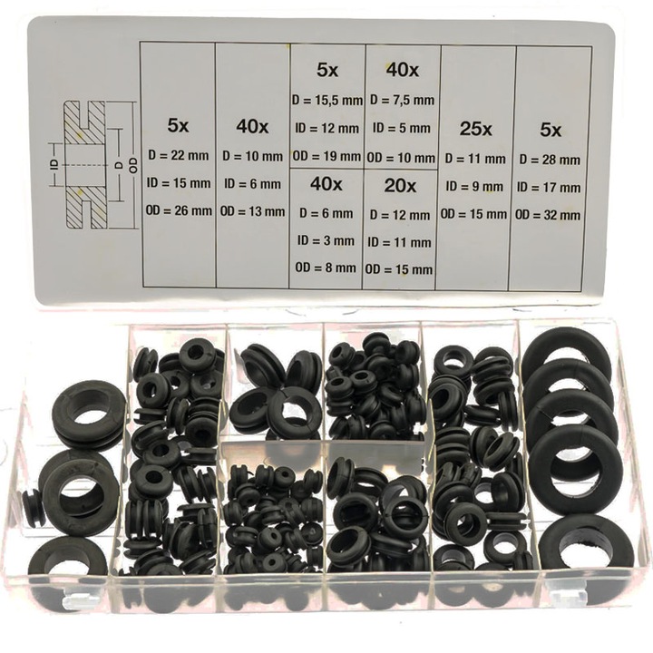 Garnituri de cauciuc pentru protectie cablaj, 180 piese, BGS 8125