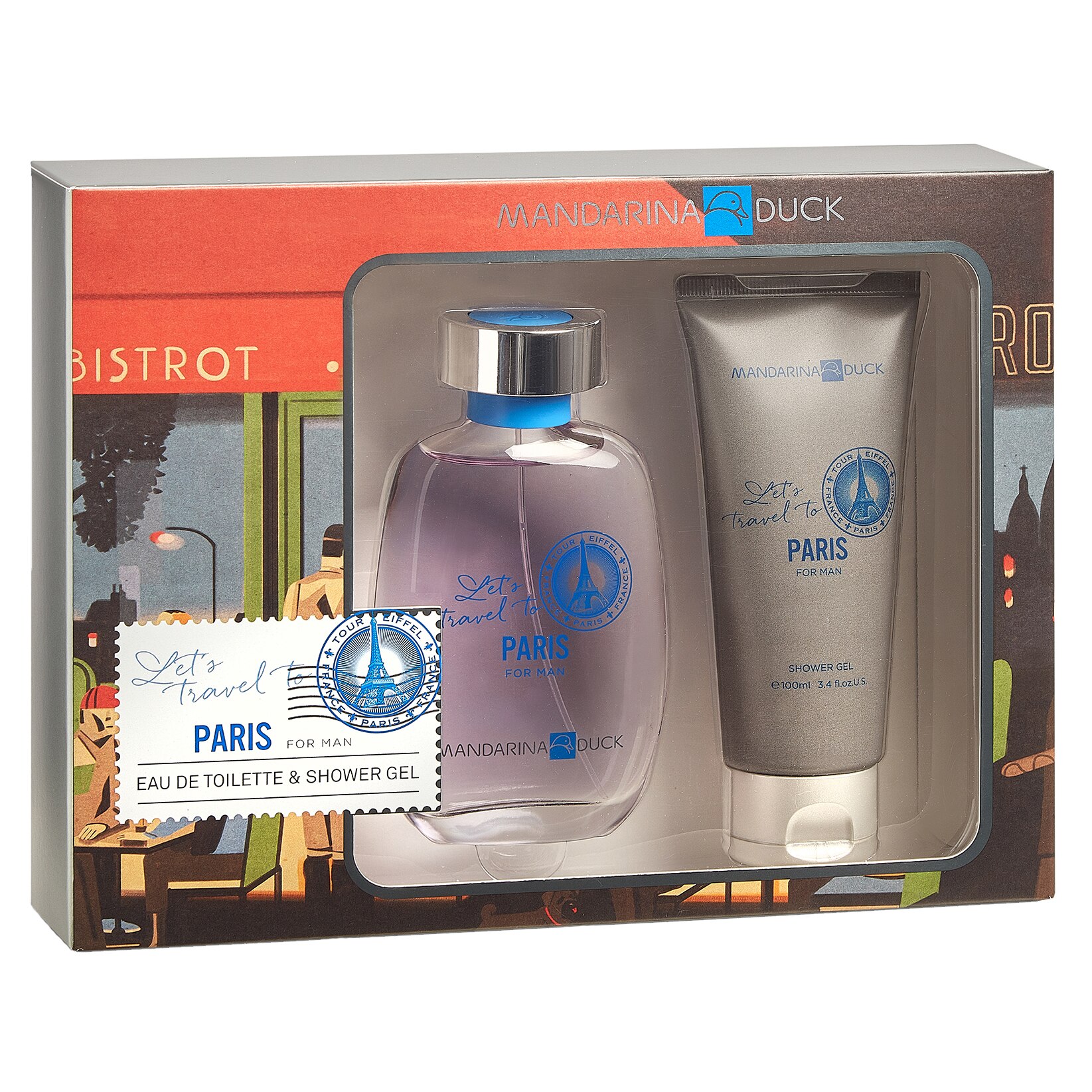 Set Mandarina Duck, let's travel to Paris, Barbati: Apa de Toaleta, 100 ml + Gel de dus, 100 ml