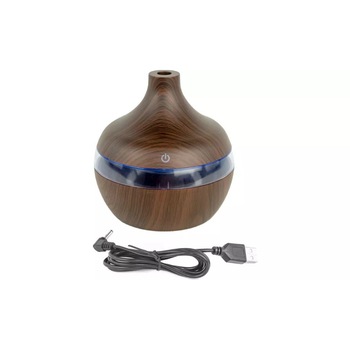 Umidificator Mini pentru Uleiuri Aromaterapie, Schimbari de Culoare LED, Lemn Inchis + Ulei Extracte din Plante Umidificator Mini pentru Uleiuri Aromaterapie, Schimbari de Culoare LED, Lemn Inchis + Ulei Extracte din Plante