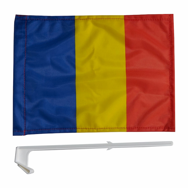 Steag auto Romania, cu suport de prins pe geamul masinii